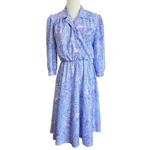 Vintage 70s Womens Boho Midi Dress M Purple Floral Fairy Bloom Pastels